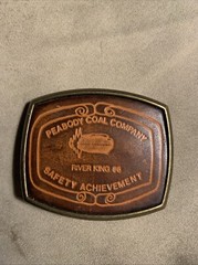 Vintage Peabody Coal Company River King #6 Safety Award Leather Belt Buckle Rare