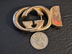 Gucci Interlocking Belt Buckle Gold Parfums Mod Brev Monogram 2.5 x 1.5 in