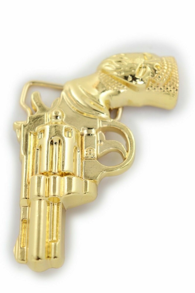 New Men Women Buckle Gold Metal Western Cowboy Pistol Revolver Gun Weapon Skull