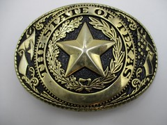 Vintage State Of Texas Belt Buckle Mens Gold 1.5&Prime; Metal Oval Star Western Cowboy