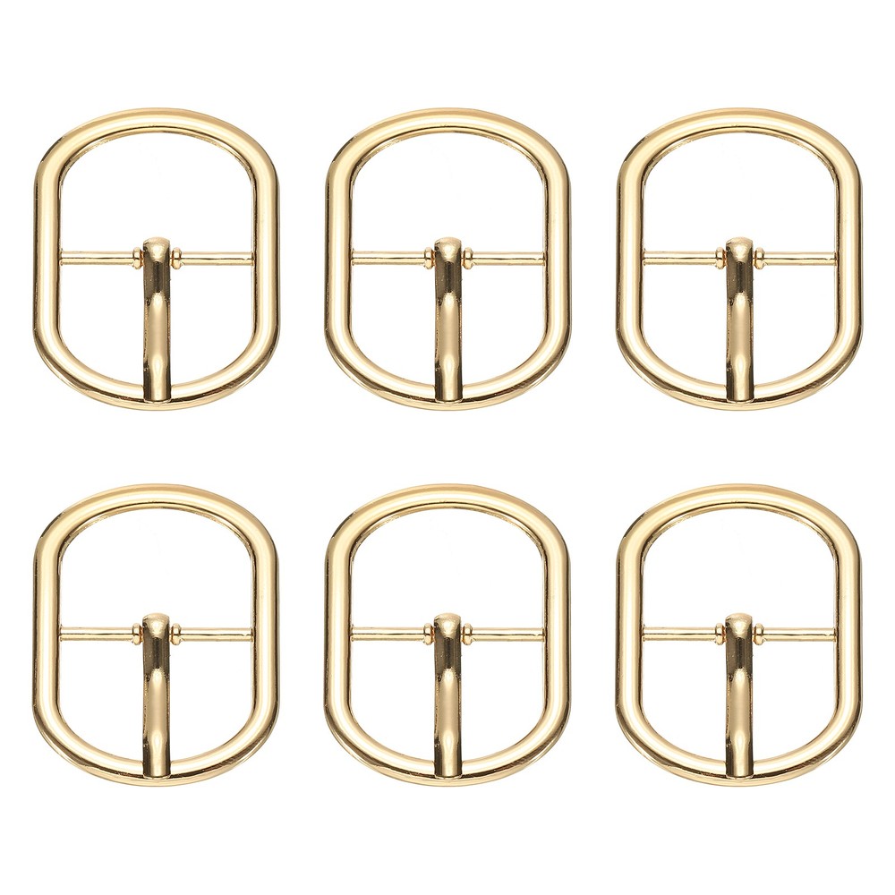 6 Pcs 1 Inch Single Prong Buckles Oval Center Bar Buckles, Gold Tone