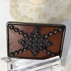 Brass Leather & Studs Belt Buckle~Brown/ Gold Handcrafted ~UNIQUE ~FREE SHIPPING