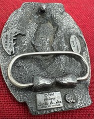 VINTAGE 92’ BELT BUCKLE « I FISH THEREFORE I AM » SISKIYOU FINE PEWTER BROWN TROUT