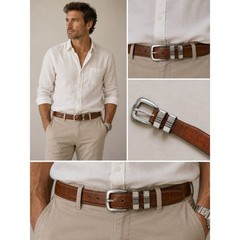 Jos A Bank Mens Leather Belt Size 38 Brown Croc Embossed Silver Buckle