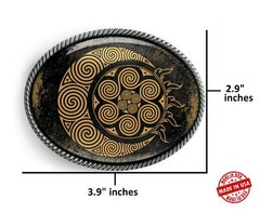 Celtic Grunge Belt Buckle – Spiral Sun and Moon Handmade Silver Buckle – 638-SO
