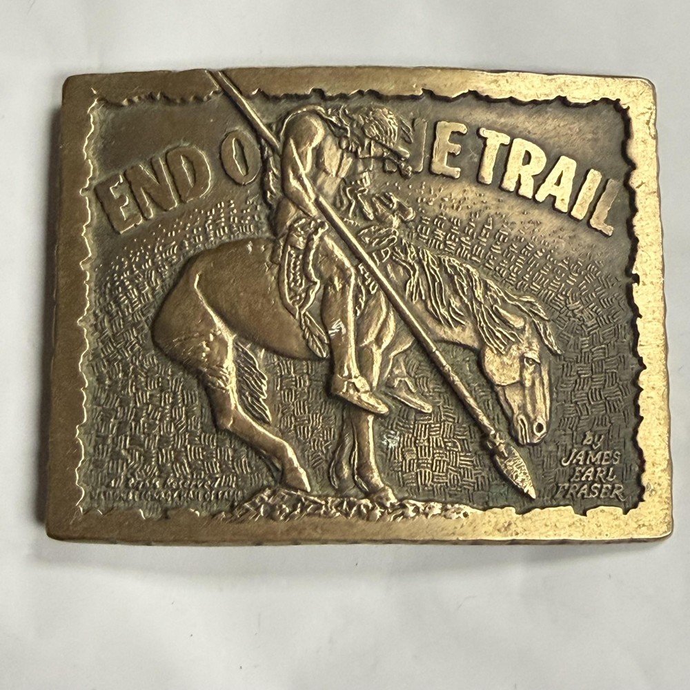 Vintage Award Design Medals Belt Buckle Mens Brass End of the Trail Fraser 70s