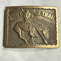 Vintage Award Design Medals Belt Buckle Mens Brass End of the Trail Fraser 70s