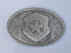 Pewter Old West Marshal Dodge City Badge Belt Buckle Silver Western Buckle