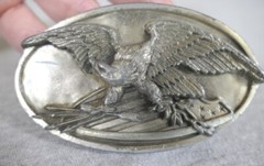 Vintage 1983 Bergamot Great Seal of the USA Eagle Pewter Belt Buckle O-146