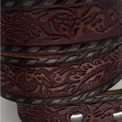 Ariat Embossed Leather Tooled Buckle Belt – Western Dark Brown