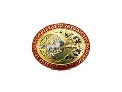 Western Buckle Gold Silver Red Running Horse Cowboy Oval 2 » Hebilla Vaquero