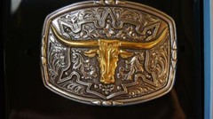 M&F WESTERN NOCONA SILVER & Gold tone LONGHORN BELT BUCK Belt Buckle 37688