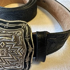 Crumrine Western LONGHORN bull Skull Belt Buckle And Leather Belt Size 44