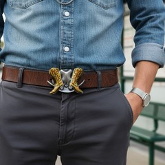 Silver Metal Men Belt Buckle Western Fashion Brown Boot Cowboy Hat Country Side