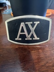 Belt Buckle Black Silver Tone A & X Logo NOS Mens Gift Idea