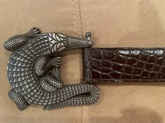 HUGE!! Kieselstein-Cord Sterling Alligator Buckle Brown Alligator Belt Size 2