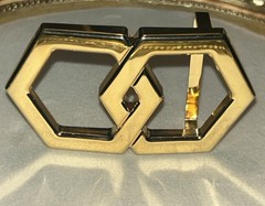 HEX TIE Geometric Gold Tone Belt Buckle Modern 3” 69g EUC Made In Italy Designer