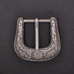 Western Cowboy Silver Flower Engraved Belt Pin Buckle 3pc/Set Fits 1-1/8&Prime; Strap