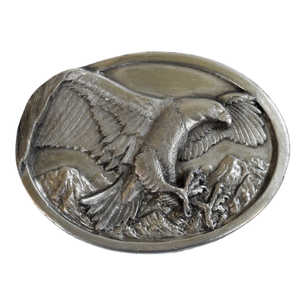 Vintage 1984 Bergamot Brass Works Eagle Silver Tone Pewter Belt Buckle W-146 USA