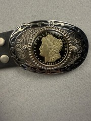 Men&rsquo;s Western Oval Metal Belt Buckle 1921 Morgan Silver Coin E PLURIBUS UNUM