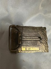 Vintage 1977 Chevron Chemical Company Brass Belt Buckle Wyoming Studilo Artworks