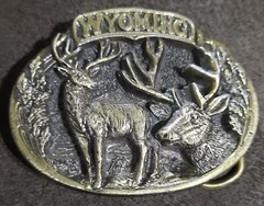 Vintage Wyoming Belt Buckle 1984 The Great American Products Brass Deer Buck