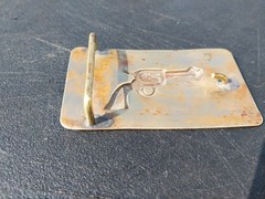 Vintage Western Brass Belt Buckle Embossed Revolver Gun Pistol Solid Bar RARE