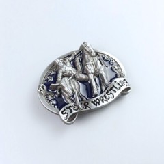 Blue Enamel Rodeo Steer Wrestling Western Belt Buckle Boucle de Ceinture