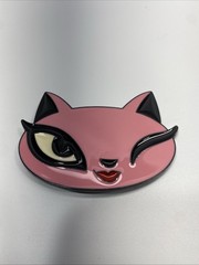 Vintage Y2K Pink and Black Enamel Cat Belt Buckle (3.5in x 2.25in) New Old Stock