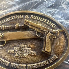 NRA Brass Belt Buckle Pistol Rifle Hunting & Shooting Traditions Worth Fighting