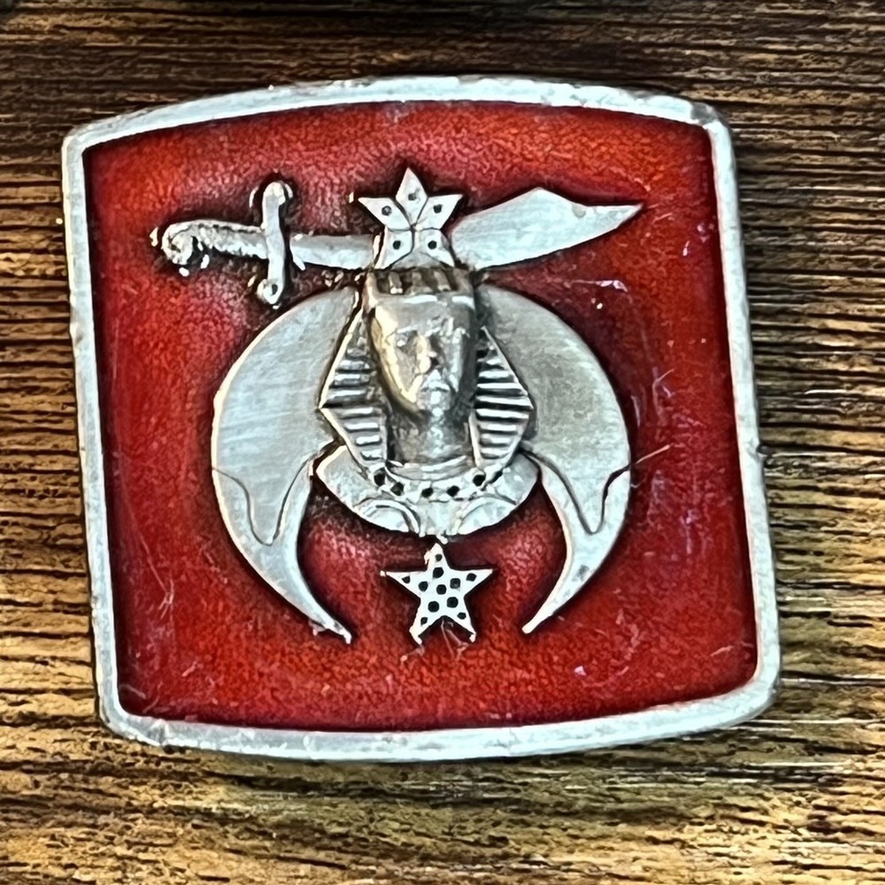 VTG 1984 Bergamot Brass Works Shriners Red Enamel Belt Buckle X-147 USA Made B20