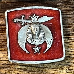 VTG 1984 Bergamot Brass Works Shriners Red Enamel Belt Buckle X-147 USA Made B20
