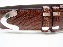 Sterling Silver buckle 2 loops & tip set w Lizard-1-1/2&Prime; belt size 26 to 46 USA.