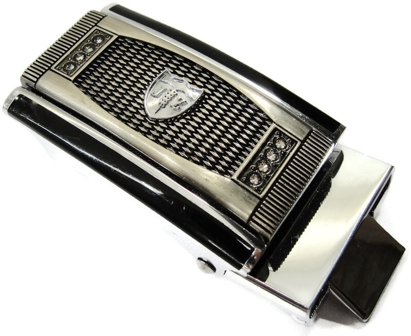 Men&rsquo;s Automatic Belt Buckle Silver Tone & Black Fashion