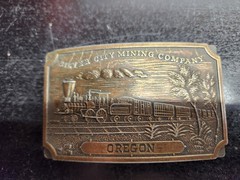 Silver City Mining Company Belt Buckle Bronze Tone 3&Prime;x2&Prime; Train Oregon Engraved