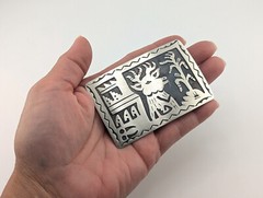 Native American Sterling Silver Belt Buckle Overlay Design Collectible Navajo