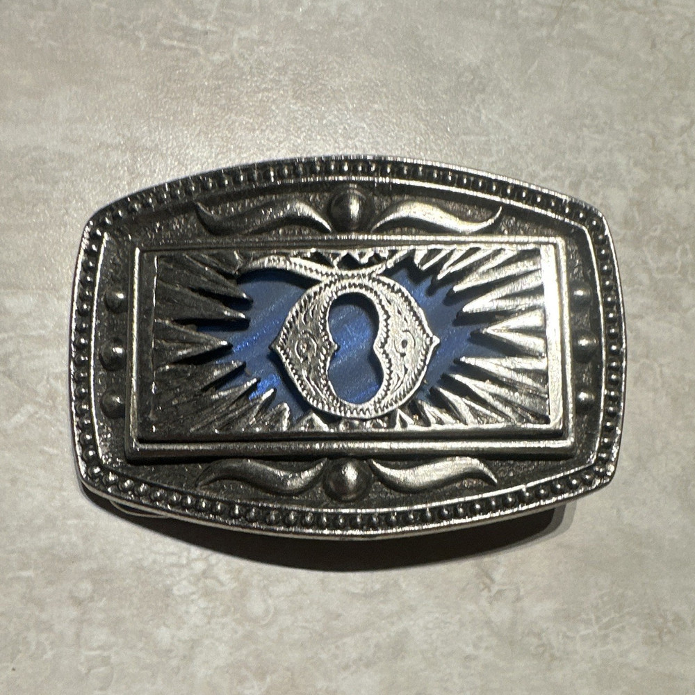CII New York Men&rsquo;s Western Belt Buckle Silver/Blue Rectangular Fits 1.5&Prime;