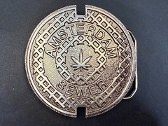 Amsterdam Sewer Marijuana Cannabis Pot Leaf Logo Silver Color Belt Buckle