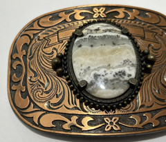 Agate Gemstone Bronze Western Style Belt Buckle, Pre-Owned
