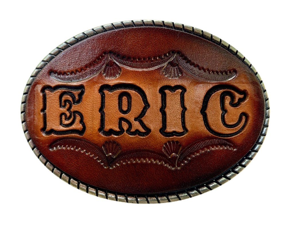 Large Custom Tooled Leather Belt Buckle, MADE to ORDER, Names or Initials