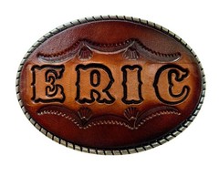 Large Custom Tooled Leather Belt Buckle, MADE to ORDER, Names or Initials