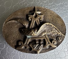 Vtg 1970s Anheuser Busch Brass Belt Buckle P-168 Budweiser Beer Eagle Cowboy Men