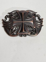 Maltese Cross Belt Buckle Cutout Gothic Outlaw Biker Punk Bronze Brown