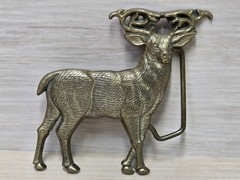 Vintage Baron Buckle Belt Buckle Brass 3.75&Prime;H Deer Stag Hunter Animal 1980