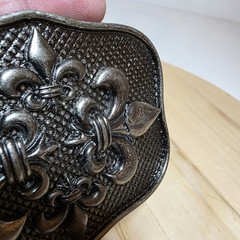 Four Fleur-de-Lis motifs belt buckle antique dark silver finish rectangular shap