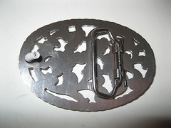 Belt Buckle C-131 – Silver Plated Flowers, Vines & Rope around the Buckle