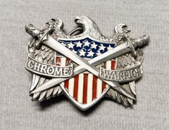VINTAGE CHROME WARRIOR BIKER BELT BUCKLE EAGLE FLAG AND CROSSED SWORDS RESIN