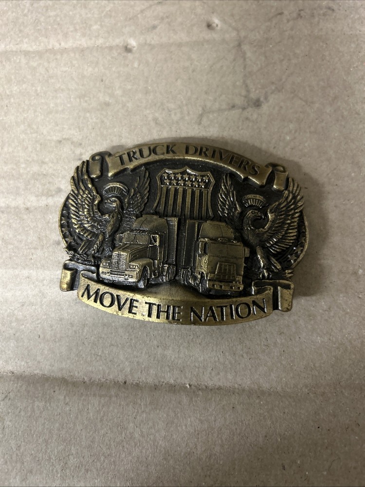 Vintage Truck Drivers Move The Nation Belt Buckle Made USA Transportation 1987