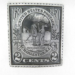 Charleston SC 2 Cent Postage Stamp 1680-1930 Pewter Belt Buckle 2.75&Prime;x 2.25&Prime;