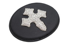 Men Women Fashion Western Black Fabric Oval Belt Buckle Silver Metal Bling Cross